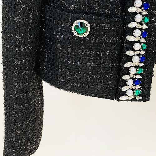 Womens Black Long Sleeve Cardigan Sweaters With Beaded