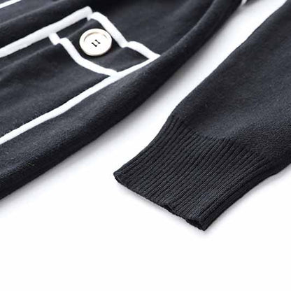 Women's Rib Knit Tie Waist Midi Dress Black Knit Cardigan