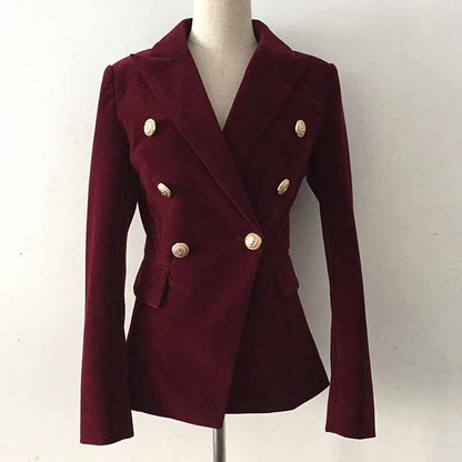 Women's Double Breasted Blazer Gold Buttons Autumn Winter Velvet Jacket