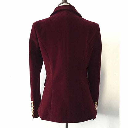 Women's Double Breasted Blazer Gold Buttons Autumn Winter Velvet Jacket