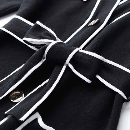 Women's Rib Knit Tie Waist Midi Dress Black Knit Cardigan