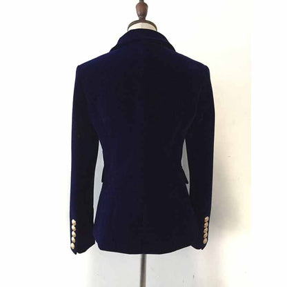 Women's Double Breasted Blazer Gold Buttons Autumn Winter Velvet Jacket