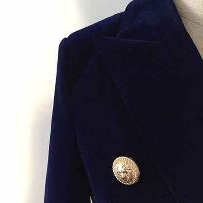 Women's Double Breasted Blazer Gold Buttons Autumn Winter Velvet Jacket