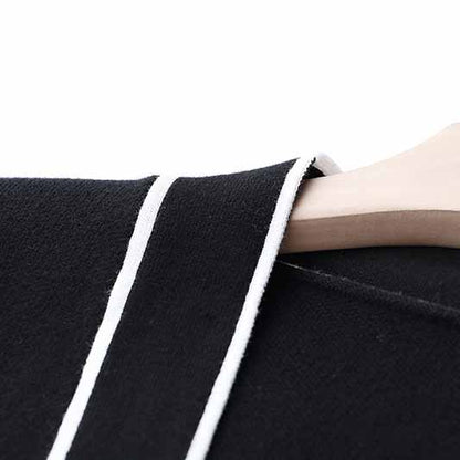 Women's Rib Knit Tie Waist Midi Dress Black Knit Cardigan