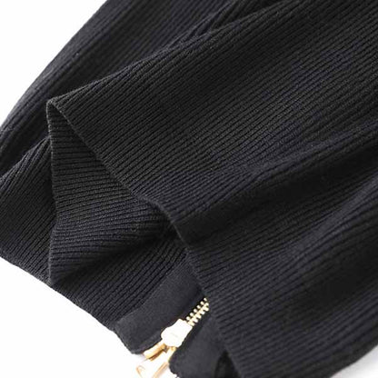 Women's Deep V Sweater Midi Dress Black Body-con Dress