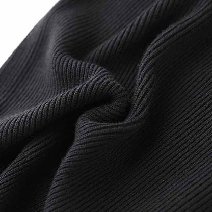 Women's Deep V Sweater Midi Dress Black Body-con Dress