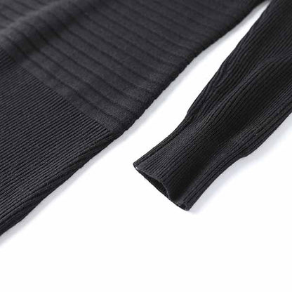 Women's Deep V Sweater Midi Dress Black Body-con Dress