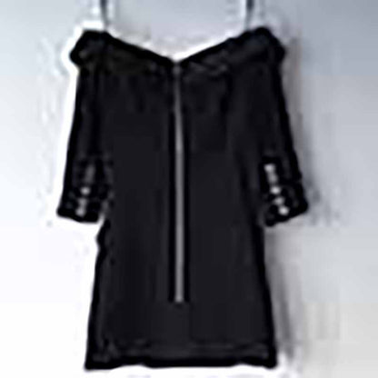 Off The Shoulder Long Sleeves Black Double Breasted Mini Dresses