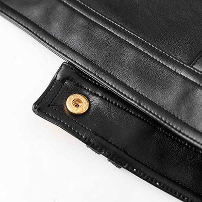 Women's Fitted Faux Leather Golden Lion Buttons Short Crop Jacket