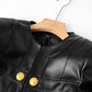 Women's Fitted Faux Leather Golden Lion Buttons Short Crop Jacket