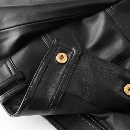 Women's Fitted Faux Leather Golden Lion Buttons Short Crop Jacket