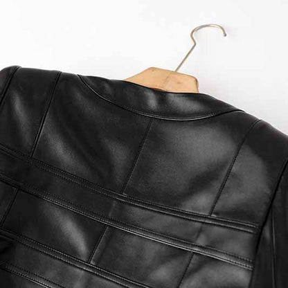 Women's Fitted Faux Leather Golden Lion Buttons Short Crop Jacket