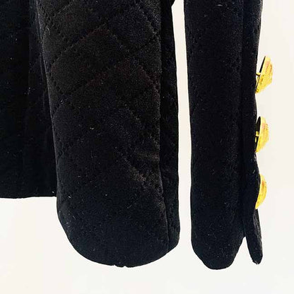 Women Luxury Golden Lion Buttons Velvet Quilted Jacket Fitted Blazer