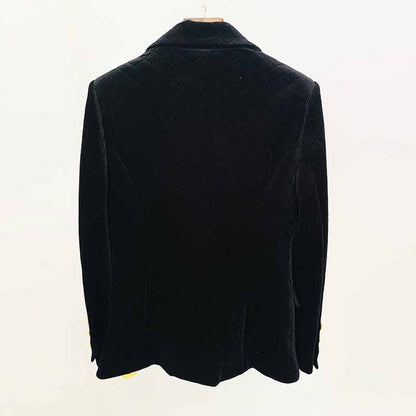 Women Luxury Golden Lion Buttons Velvet Quilted Jacket Fitted Blazer