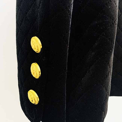 Women Luxury Golden Lion Buttons Velvet Quilted Jacket Fitted Blazer