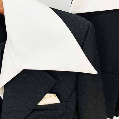 Ladies Black Short Blazer + Black Skirt 2 Pieces Set Mini Skirt Suits