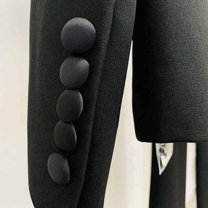 Women Luxury Colorful Stones Embroidery Blazer + Mid-High Rise Flare Trousers Pantsuit Suit Black