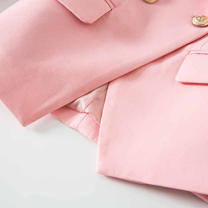 Women Double Breasted Blazer Gold Buttons Jacket in Pink Green,Yellow
