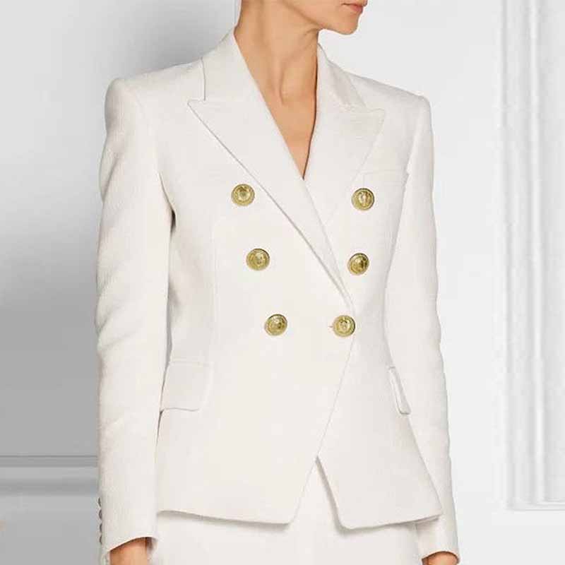 Women's Fitted Golden Lion Buttons Blazer Colored Coat