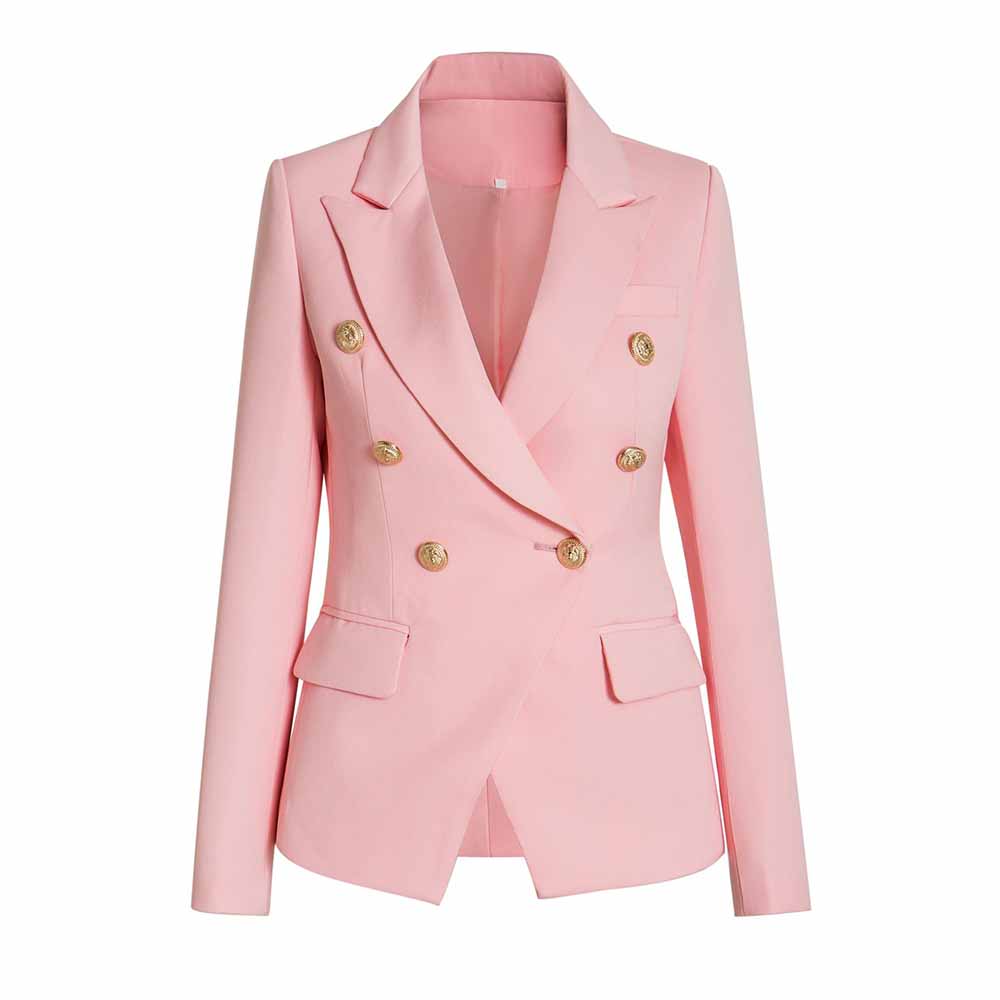 Women Double Breasted Blazer Gold Buttons Jacket in Pink Green,Yellow ...