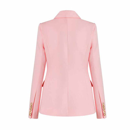 Women Double Breasted Blazer Gold Buttons Jacket in Pink Green,Yellow