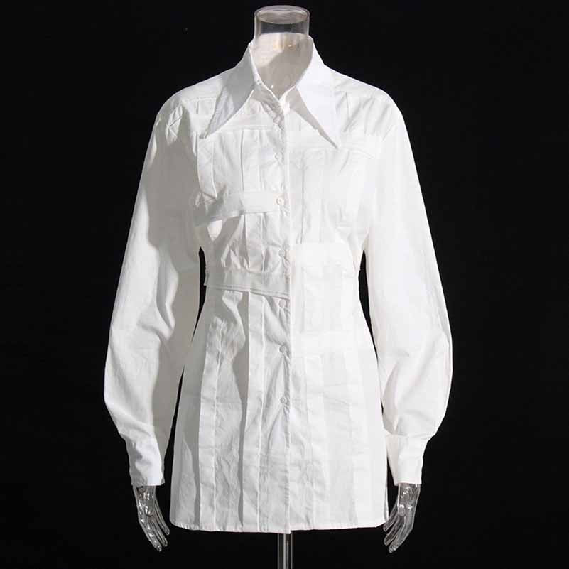 Womens White Shirt Asymmetric Top Cross Strap Blouse