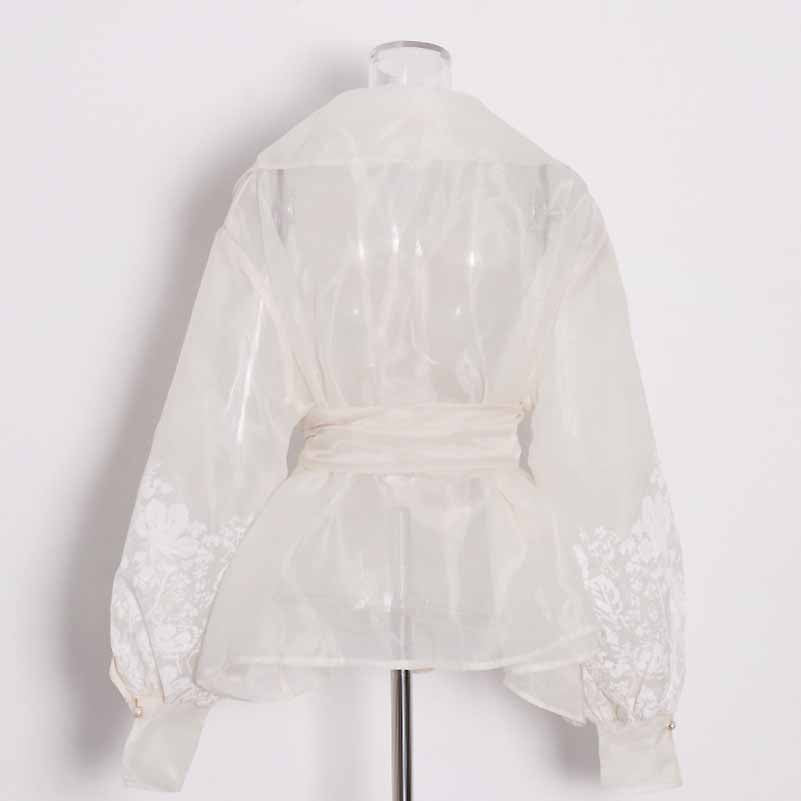 Women French Court Style Printed Shirt Lace Up Blouse