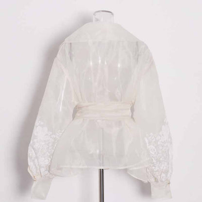 Women French Court Style Printed Shirt Lace Up Blouse