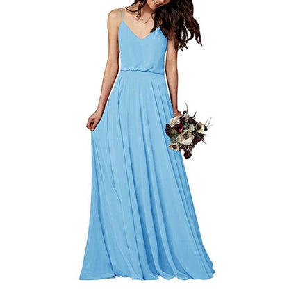 Women's Long Spaghetti Straps Prom Dress Chiffon Bridesmaid Dresses