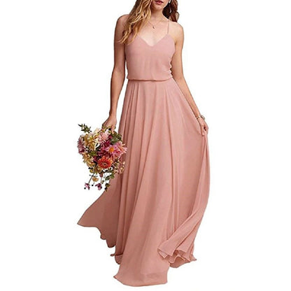 Women's Long Spaghetti Straps Prom Dress Chiffon Bridesmaid Dresses