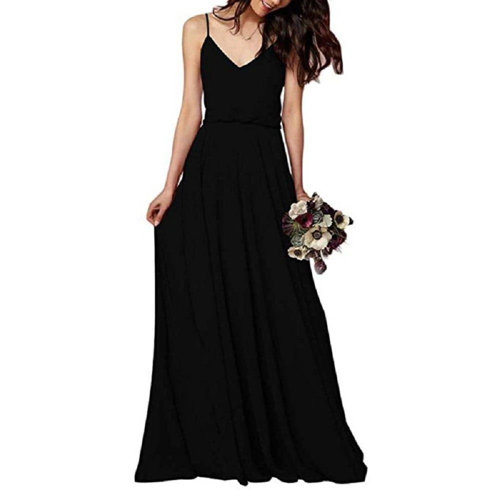 Women's Long Spaghetti Straps Prom Dress Chiffon Bridesmaid Dresses