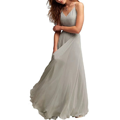 Women's Long Spaghetti Straps Prom Dress Chiffon Bridesmaid Dresses