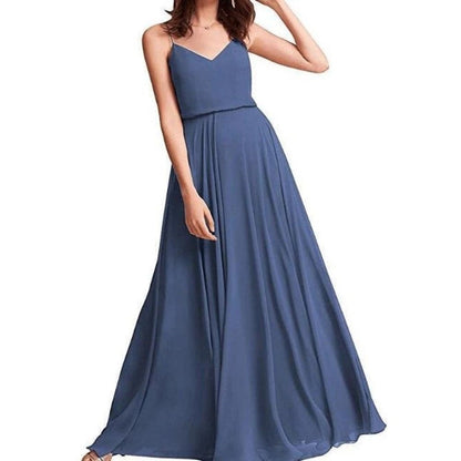 Women's Long Spaghetti Straps Prom Dress Chiffon Bridesmaid Dresses