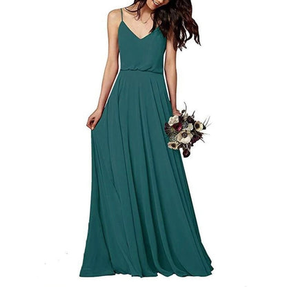 Women's Long Spaghetti Straps Prom Dress Chiffon Bridesmaid Dresses