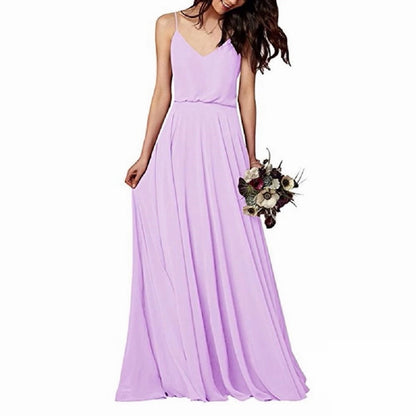Women's Long Spaghetti Straps Prom Dress Chiffon Bridesmaid Dresses