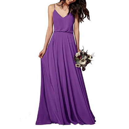 Women's Long Spaghetti Straps Prom Dress Chiffon Bridesmaid Dresses
