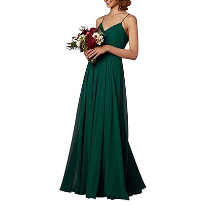 Women's Long Spaghetti Straps Prom Dress Chiffon Bridesmaid Dresses