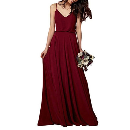 Women's Long Spaghetti Straps Prom Dress Chiffon Bridesmaid Dresses