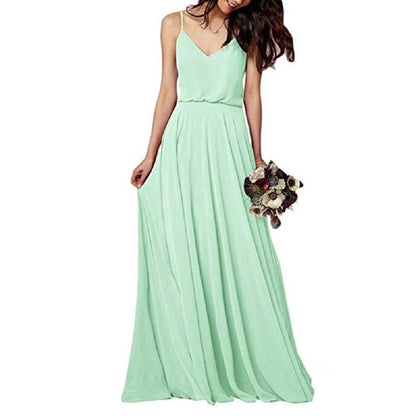 Women's Long Spaghetti Straps Prom Dress Chiffon Bridesmaid Dresses