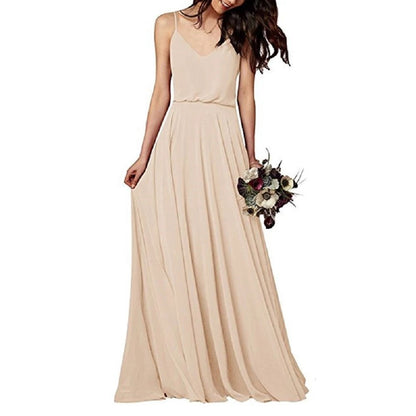 Women's Long Spaghetti Straps Prom Dress Chiffon Bridesmaid Dresses