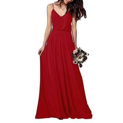 Women's Long Spaghetti Straps Prom Dress Chiffon Bridesmaid Dresses