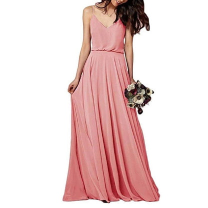 Women's Long Spaghetti Straps Prom Dress Chiffon Bridesmaid Dresses