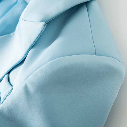 Women Light Blue Double Breasted Blazer Gold Buttons Jacket