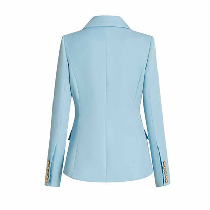 Women Light Blue Double Breasted Blazer Gold Buttons Jacket