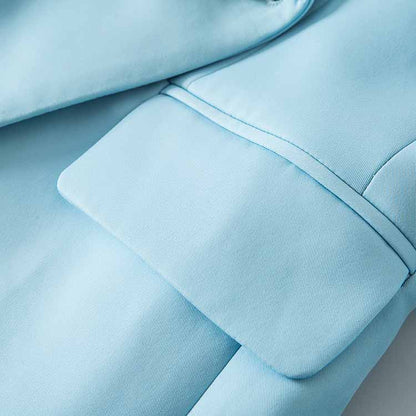 Women Light Blue Double Breasted Blazer Gold Buttons Jacket