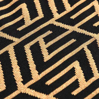 Women Sleeveless Halter Bra Knitted Long Dress Slim Geometric Pattern Dress