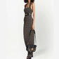 Women Sleeveless Halter Bra Knitted Long Dress Slim Geometric Pattern Dress