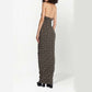 Women Sleeveless Halter Bra Knitted Long Dress Slim Geometric Pattern Dress
