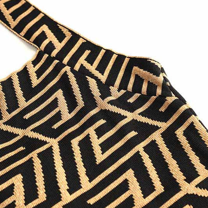 Women Sleeveless Halter Bra Knitted Long Dress Slim Geometric Pattern Dress