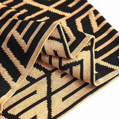 Women Sleeveless Halter Bra Knitted Long Dress Slim Geometric Pattern Dress